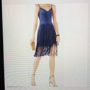 BCBGMAXAZRIA blue dress with fringe detail. size 4